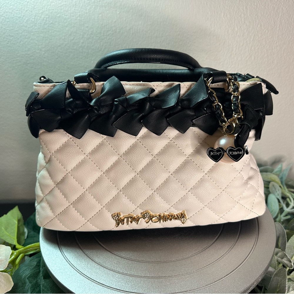 Betsey Johnson Black and White Quilted Satchel